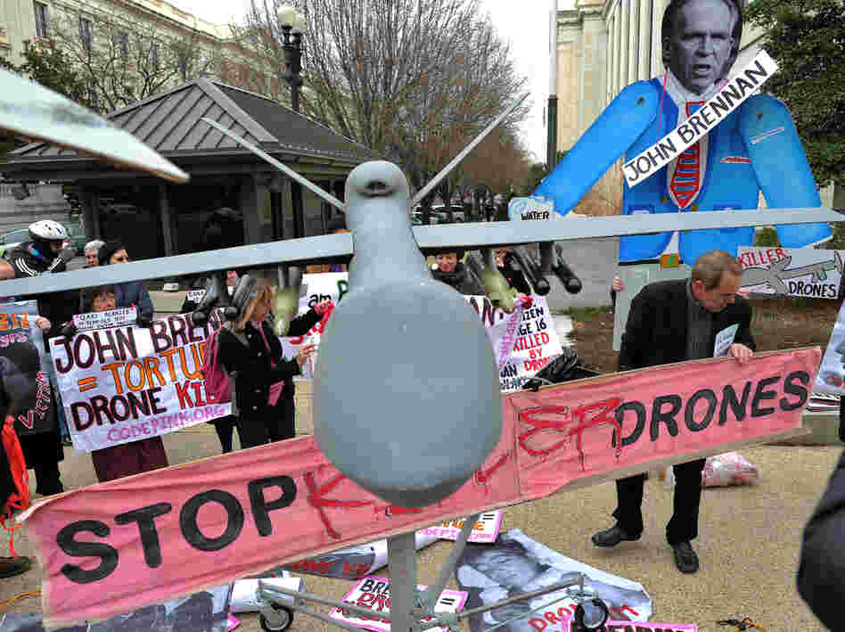 A protest against drone strikes outside the Dirksen Senate Office Building in Washington last week.