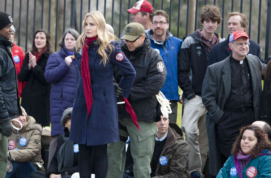 Daryl Hannah is handcuffed and arrested during the Keystone XL Pipeline Protest at Lafayette Park in Washington on Wednesday.