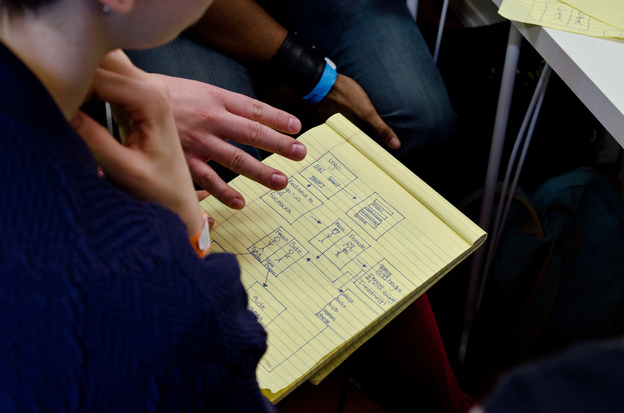 Participants in The Fashion Hackathon sketch out plans for an app. Fashion industry giants are beginning to look to tech-savvy new startups for inspiration.
