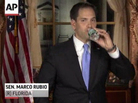 In this frame grab from video, Florida Sen. Marco Rubio takes a sip of water during his Republican response to President Obama's State of the Union address on Tuesday. In this frame grab from video, Florida Sen. Marco Rubio takes a sip of water during his Republican response to President Obama's State of the Union address on Tuesday.