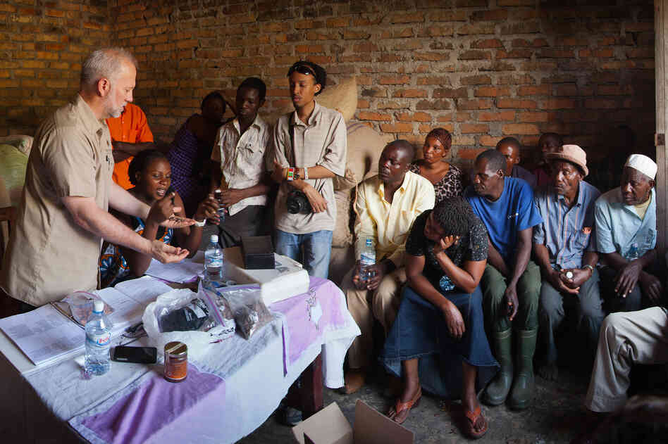 Shawn Askinosie, founder of Askinosie Chocolate, buys cocoa beans directly from farmers, like this Uwate cocoa farmers group in Tenende, Tanzania. Dealing direct "impacts the flavor of chocolate, and it brings the consumers closer to the producers," Askinosie says.