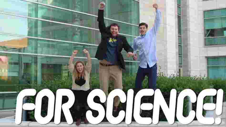Car commercial? Nope. Jessica Richman, Zachary Apte (center) and William Ludington are looking to the crowd for money to fund uBiome, which will sequence the genetic code of microbes that live on and inside humans.