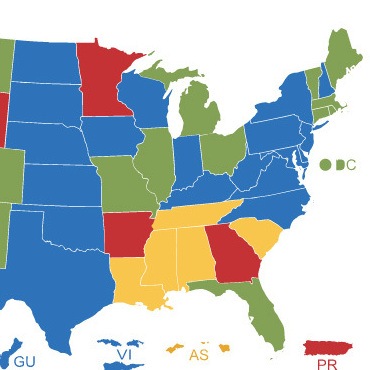 Minimum wage U.S. map.