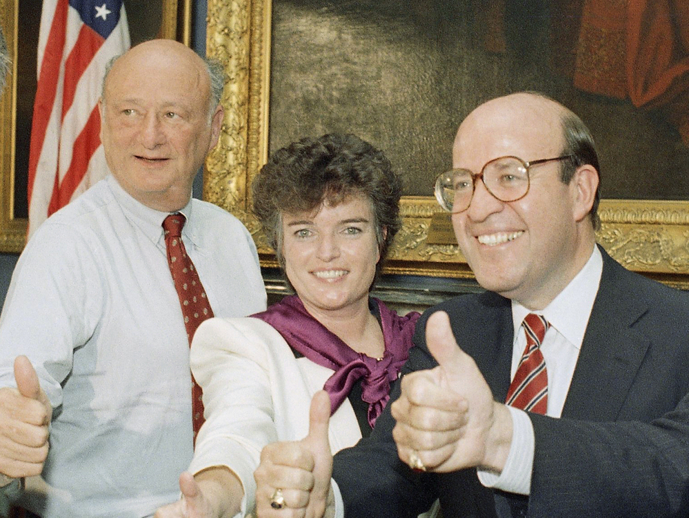 Maureen O'Connor, center, and Mayor Ed Koch in 1987 in New York.