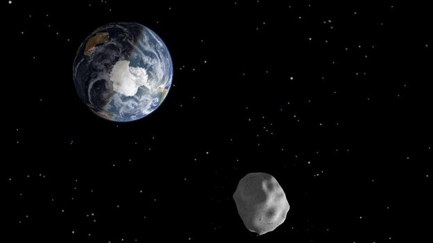 An illustration of what asteroid 2012 DA 14 may look like as it approaches Earth. (EPA /LANDOV)