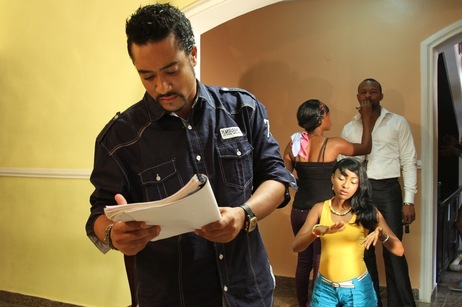 Actor Majid Michel on the set of the Nollywood film Brother's Keeper with co-star Belinda Effah.