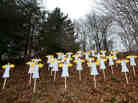 Wooden angels memorialize the victims of Adam Lanza's shooting spree in Newtown, Conn., last December. An upcoming Frontline documentary seeks to provide new details about Lanza and his mother, Nancy.