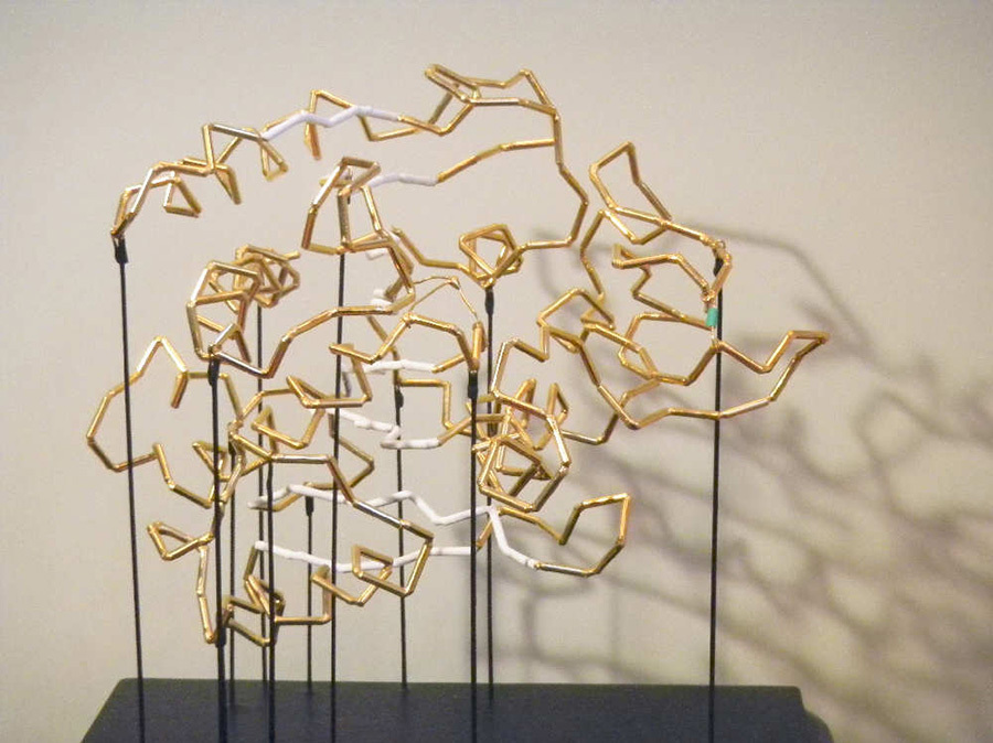 A gold-plated, brass model of the structure of Carboxypeptidase A, discovered by William Lipscomb in 1968