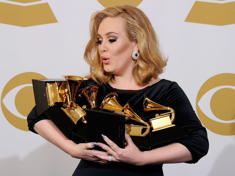 In 2012, Adele won each of the six Grammys for which she was nominated, including the awards for Album, Song and Record of the Year.