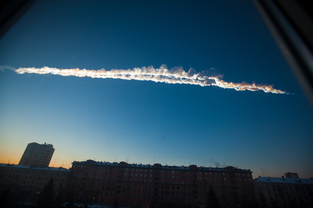 In this photo provided by Chelyabinsk.ru a meteorite contrail is seen over Chelyabinsk on Friday.