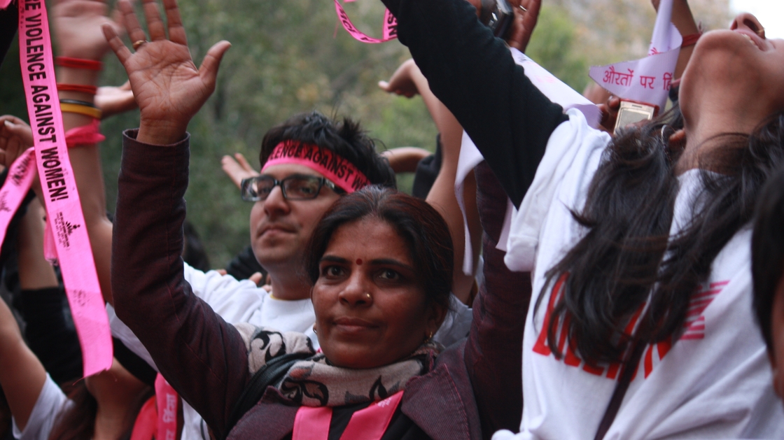 In rallies around the globe, demonstrators on Valentine's Day called for an end to violence against women. A large, animated crowed gathered in New Delhi for the One Billion Rising rally.