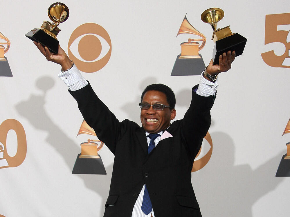 Herbie Hancock poses backstage at the 50th Grammy Awards in Los Angeles on February 10, 2008.