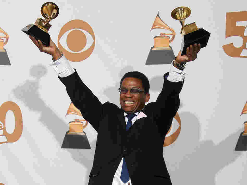 Herbie Hancock poses backstage at the 50th Grammy Awards in Los Angeles on February 10, 2008.