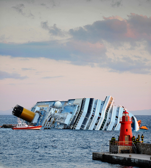 The cruise liner Costa Concordia ran aground off the island of Giglio, Italy, in January 2012.