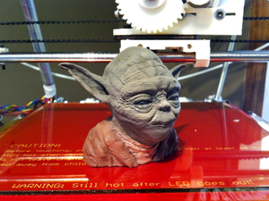 A 3-D printed bust of Yoda is one of the more popular digital designs shared on Thingiverse.