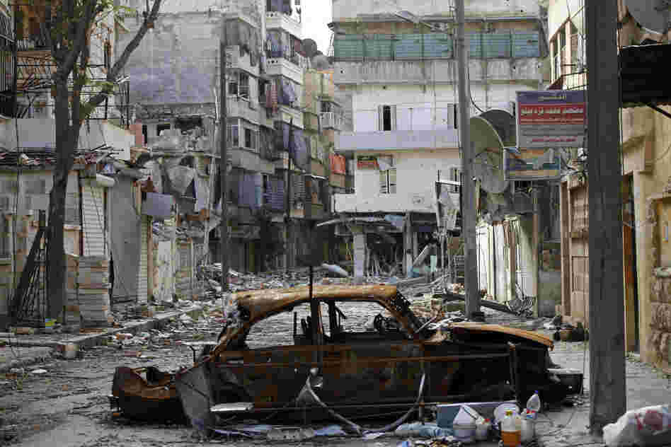 A damaged street in Aleppo, last November.