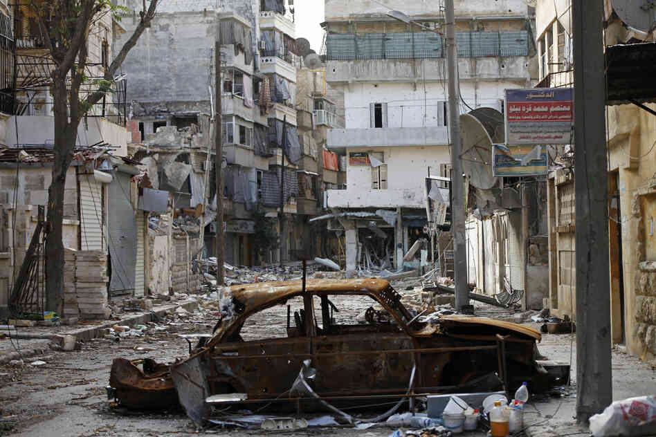 A damaged street in Aleppo, last November.