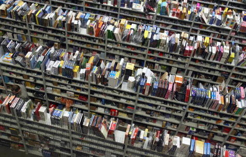 Books in an Amazon warehouse in Bad Hersfeld, Germany.
