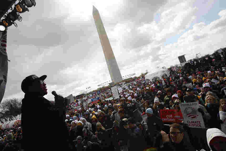 Reverand Lennox Yearwood, Jr., addresses a crowd of up to 40,000 people at the Forward on Climate Rally in Washington, D.C. on February 17, 2013.