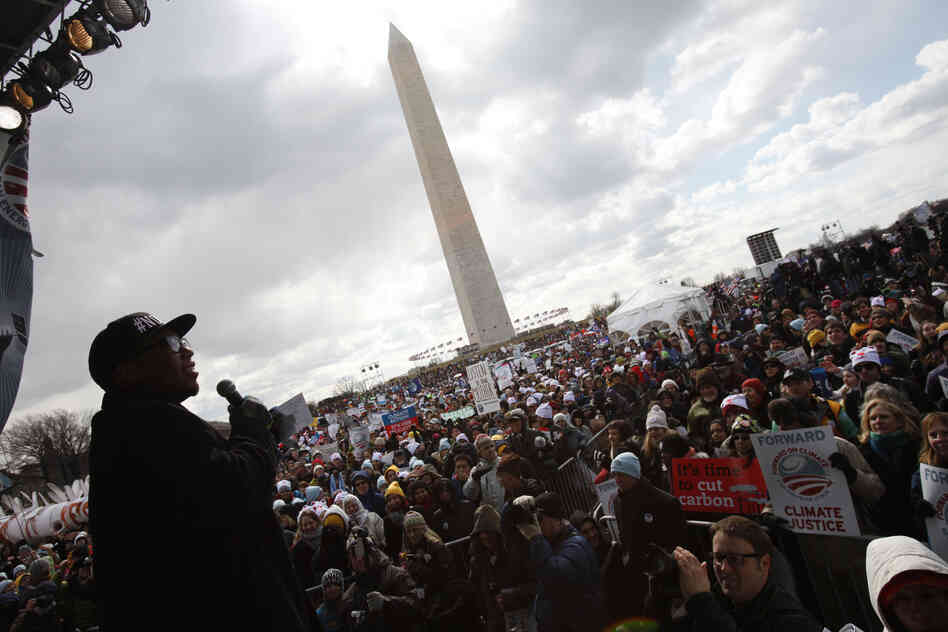Reverand Lennox Yearwood, Jr., addresses a crowd of up to 40,000 people at the Forward on Climate Rally in Washington, D.C. on February 17, 2013.