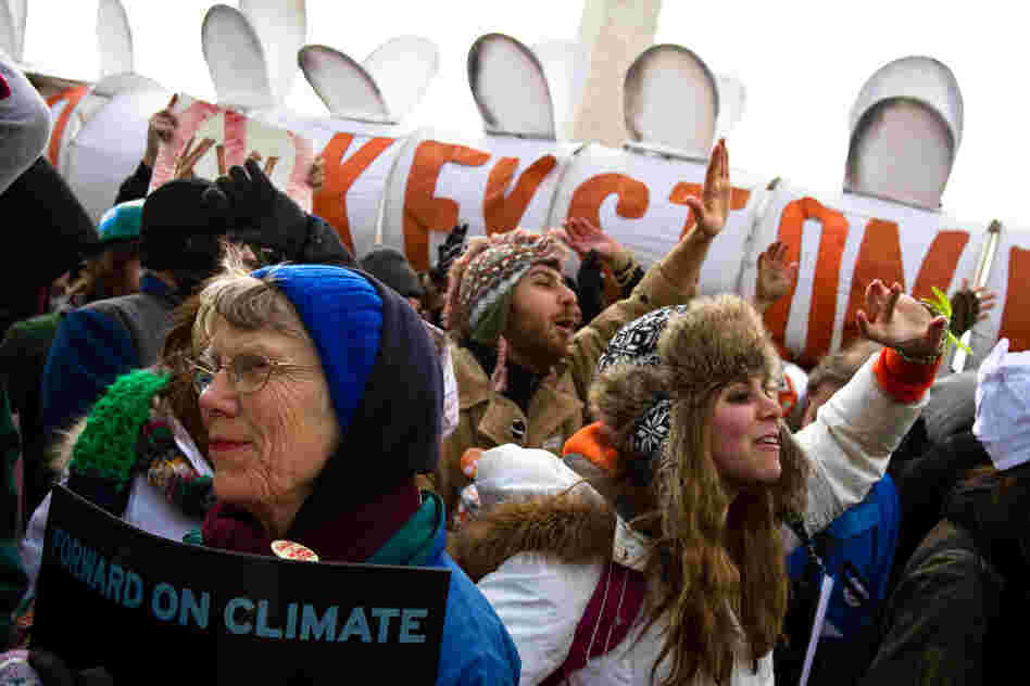 Protestors chant "Shift the Power" during the Forward on Climate Rally