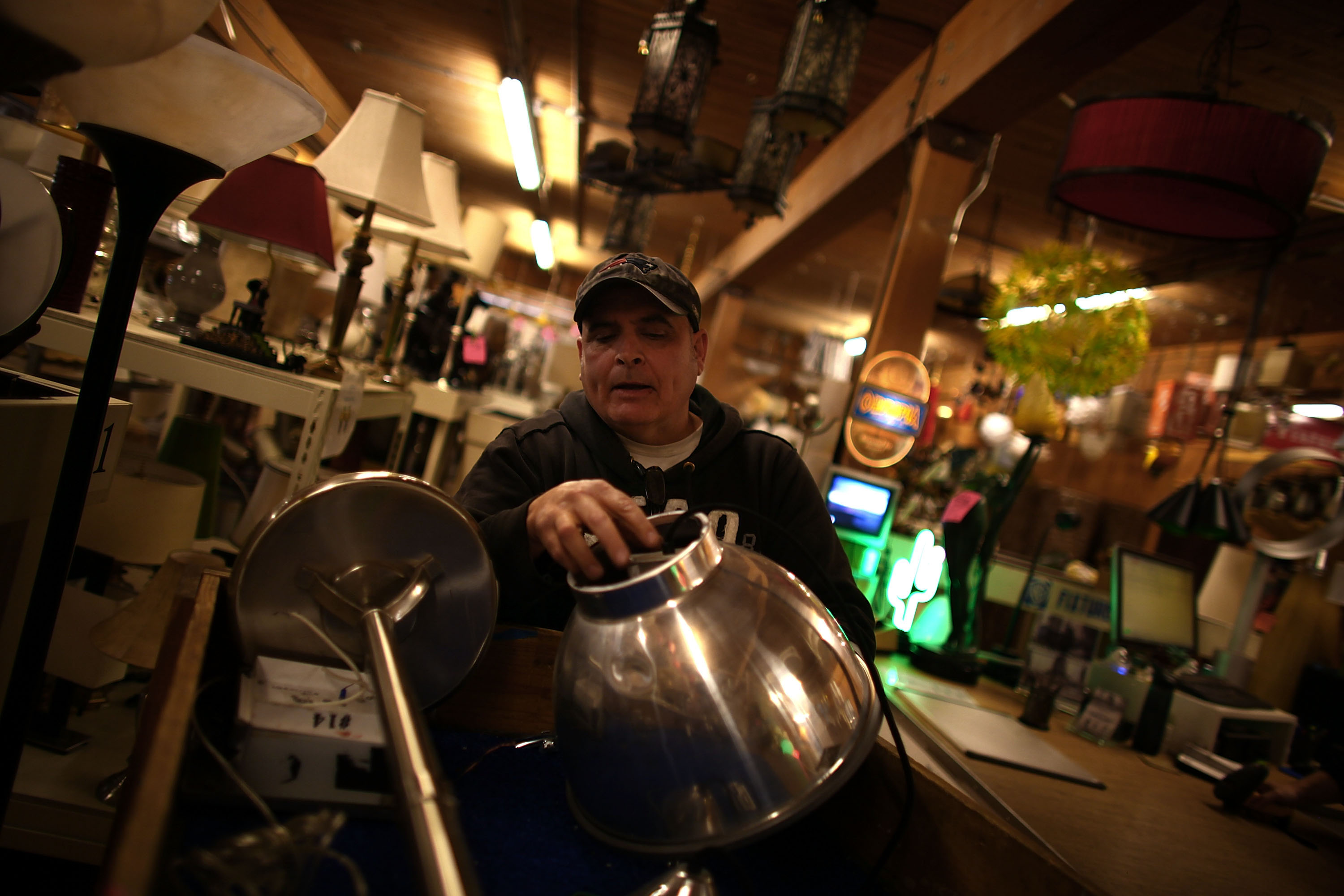 Freelance set dresser Joe Viau is returning a rented lamp to the Prop House. The fixtures department is always making adjustments to be sure everything is safe to use.