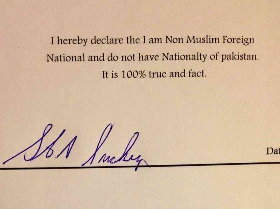 Signing this pledge allows a foreigner to drink alcohol in Pakistan.