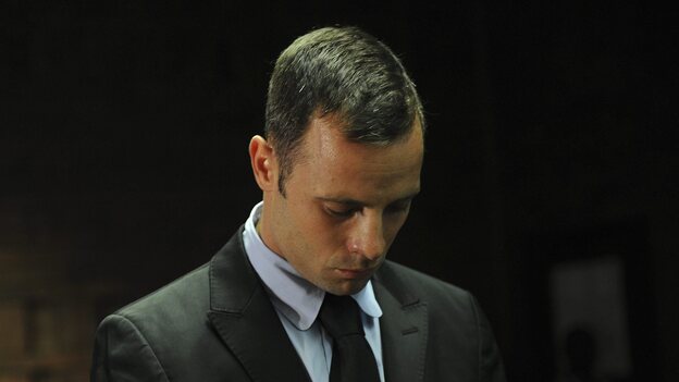 South African sprinter Oscar Pistorius in a Pretoria court Wednesday. (EPA /LANDOV)