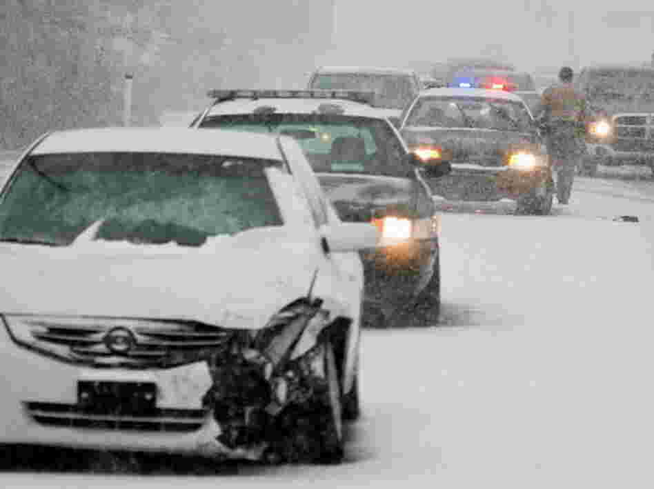 Snow-packed morning commute in Wichita on Wednesday.