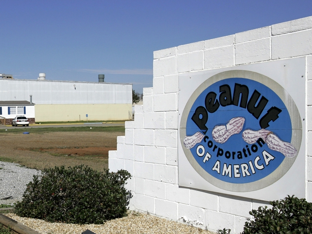 A sign outside the Peanut Corp. of America's processing plant in Blakely, Ga.