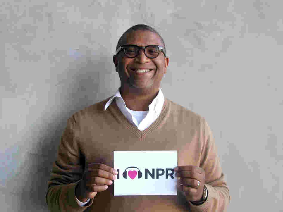 Producer Reginald Hudlin's film Django Unchained is up for five awards including Best Picture. While we didn't have a gold statuette for him, Hudlin was happy to show NPR some love with something a little less shiny. (http://n.pr/12Ht1lf)