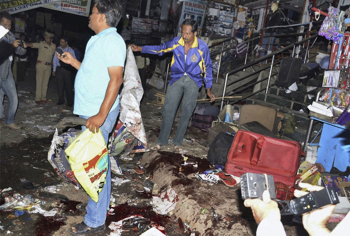 The scene of a blast in Hyderabad, India on Thursday, Feb. 21, 2013.