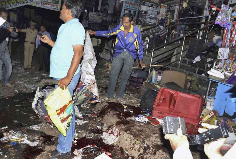 The scene of a blast in Hyderabad, India on Thursday, Feb. 21, 2013.