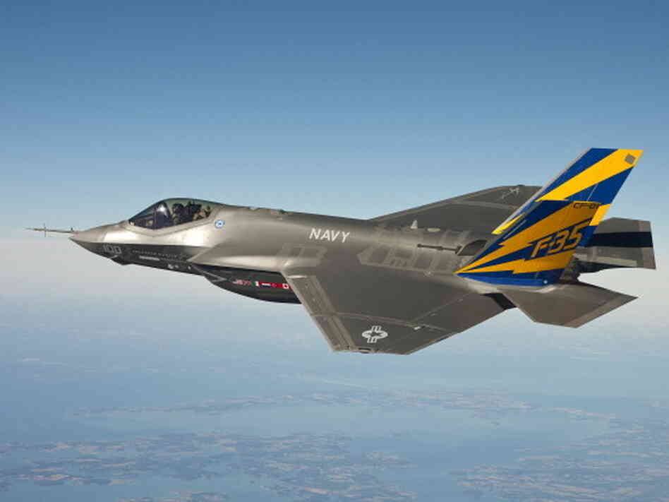 In this image released by the U.S. Navy the U.S. Navy variant of the F-35 Joint Strike Fighter, the F-35C, conducts a test flight over the Chesapeake Bay. In this image released by the U.S. Navy the U.S. Navy variant of the F-35 Joint Strike Fighter, the F-35C, conducts a test flight over the Chesapeake Bay.