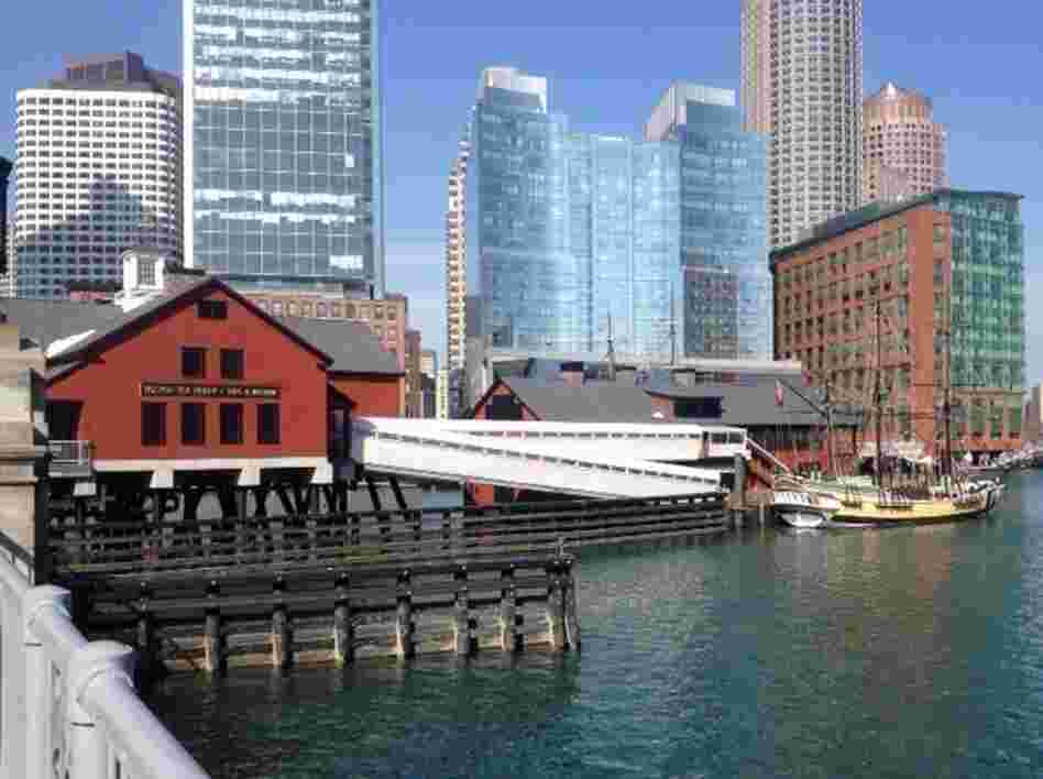 The Boston Tea Party museum sits right on the edge of the harbor. With rising sea levels and the increasing threat of strong storms, buildings like these are at particular risk of flooding.
