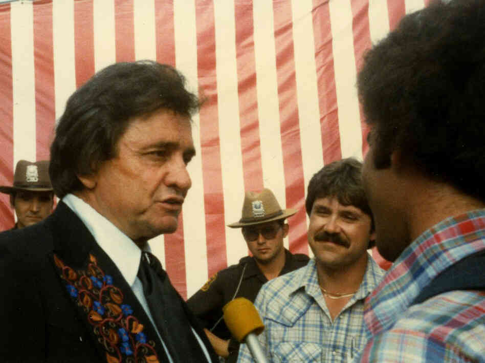 Don Gonyea (far right, in vest) interviewing Johnny Cash in 1981.