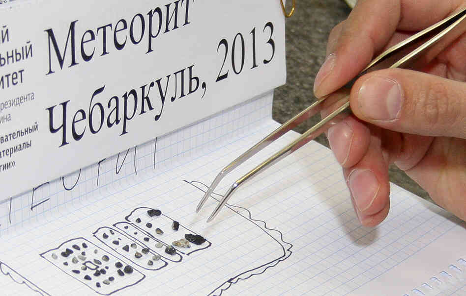 Researchers who studied pieces of the meteor collected  near Lake Cherbarkul say it was a common chondrite meteor. The largest of the 53 fragments was one centimeter in diameter. Photo provided by the Urals Federal University Press Service.