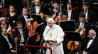 Pope Benedict XVI addresses the audience at Milan's La Scala opera house where he heard a performance of Beethoven's Symphony No. 9 conducted by Daniel Barenboim. Pope Benedict XVI addresses the audience at Milan's La Scala opera house where he heard a performance of Beethoven's Symphony No. 9 conducted by Daniel Barenboim.