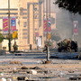 Government forces patrol a district under their control in Aleppo, Syria, on Friday.