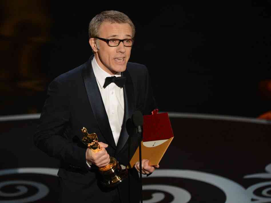 Christoph Waltz accepts the Oscar for best supporting actor in Django Unchained.