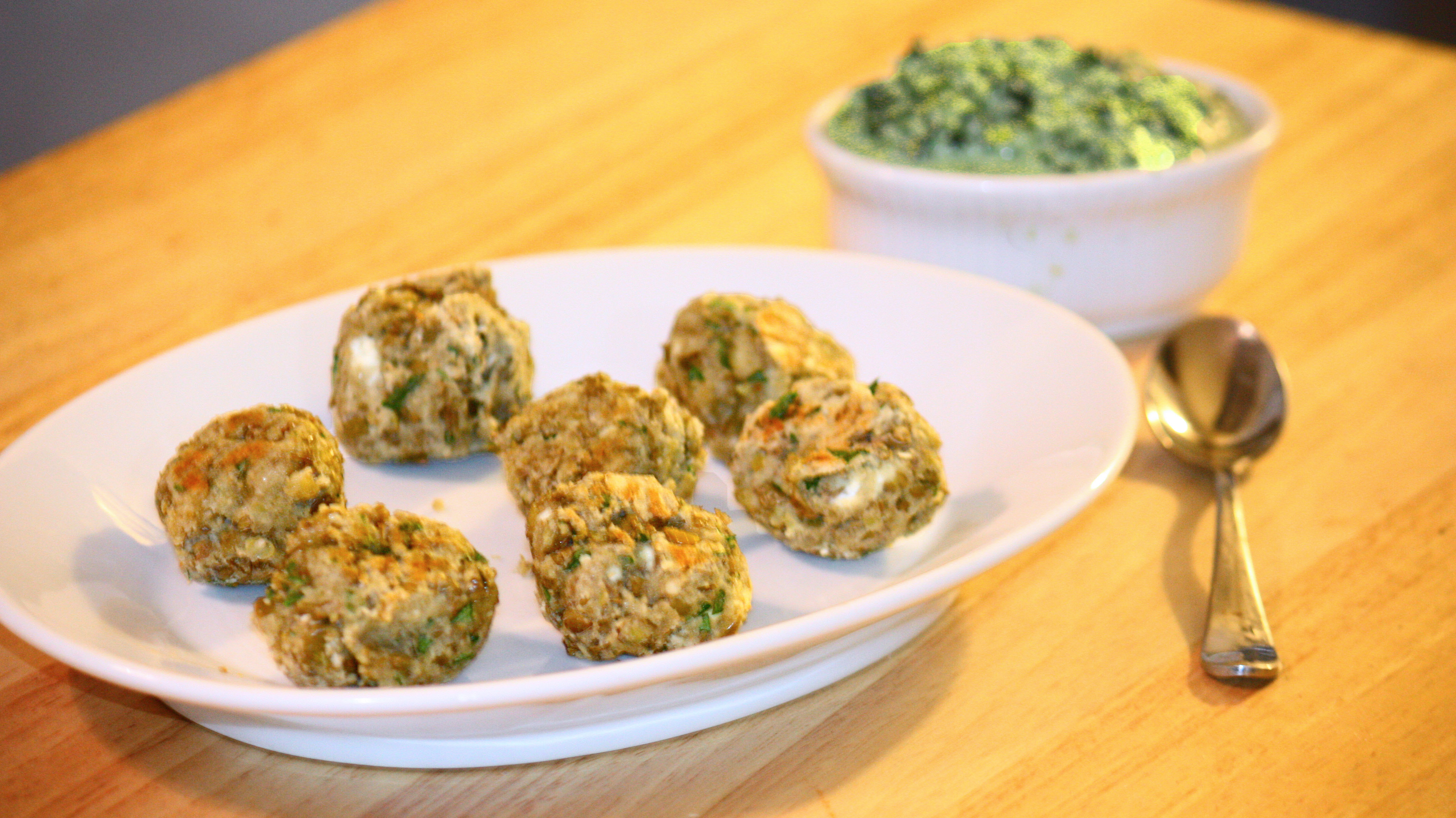 Lentil Meatballs With Lemon Pesto