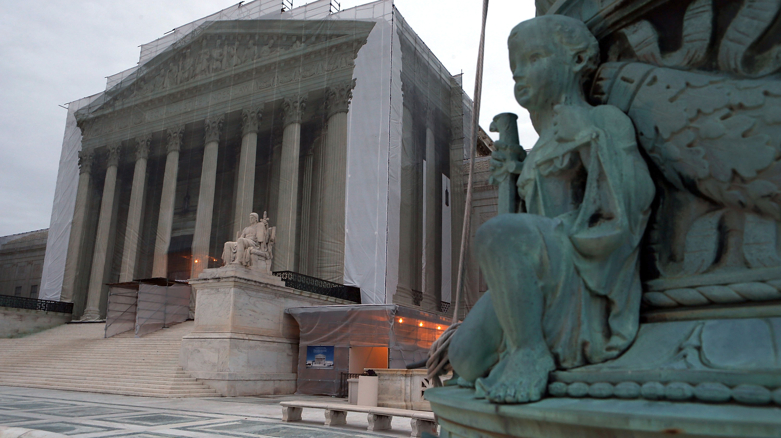 The Supreme Court denied the petition of businessmen who say the 2010 <em>Citizens United</em> ruling makes it legal for corporations to contribute directly to candidates. The court building is seen here during renovations in December.
