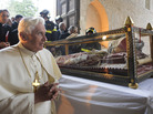 The resignation of Celestine in 1294 provided the spiritual and legal groundwork for Benedict, shown at the Santa Maria di Collemaggio Basilica in 2009. The resignation of Celestine in 1294 provided the spiritual and legal groundwork for Benedict, shown at the Santa Maria di Collemaggio Basilica in 2009.