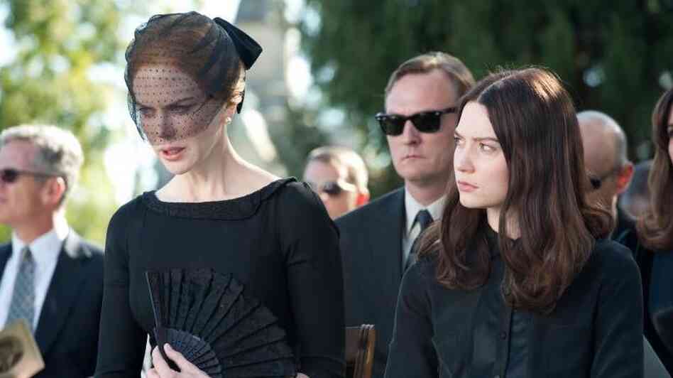Evelyn and India Stoker (Nicole Kidman and Mia Wasikowska) slowly descend into icy paranoia after their family patriarch dies through suspicious circumstances in the horror thriller Stoker. Evelyn and India Stoker (Nicole Kidman and Mia Wasikowska) slowly descend into icy paranoia after their family patriarch dies through suspicious circumstances in the horror thriller Stoker.