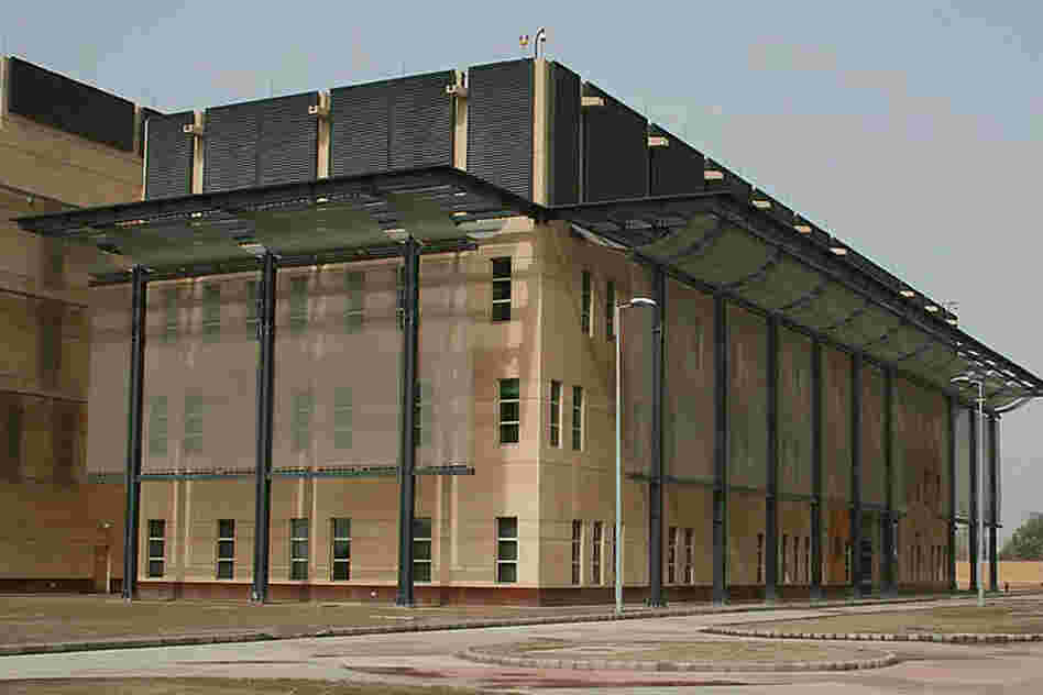 The embassy in Baghdad features a more fortresslike design.
