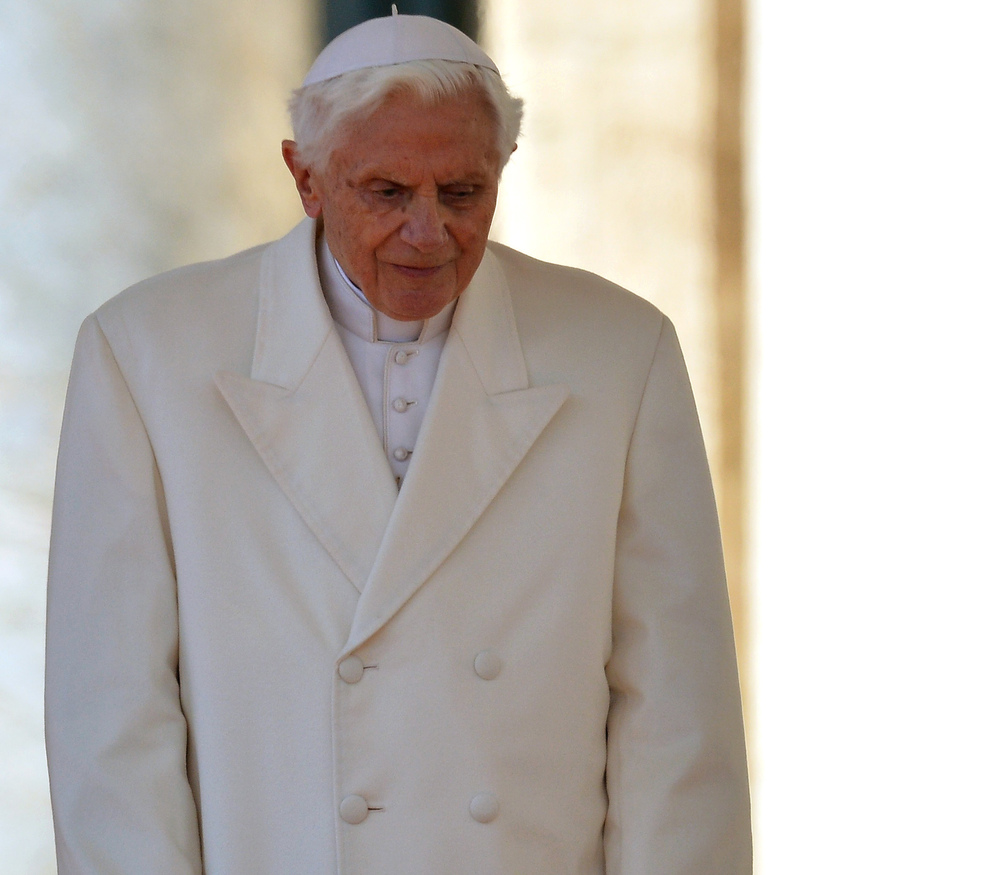 Pope Benedict XVI as he arrived on the altar in St. Peter's Square Wednesday for his last general audience.