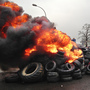 French workers burn tires outside the Goodyear tire factory in Amiens, France, on Tuesday, after Titan CEO Maurice Taylor criticized French workers in a letter addressed to Industrial Renewal Minister Arnaud Montebourg.