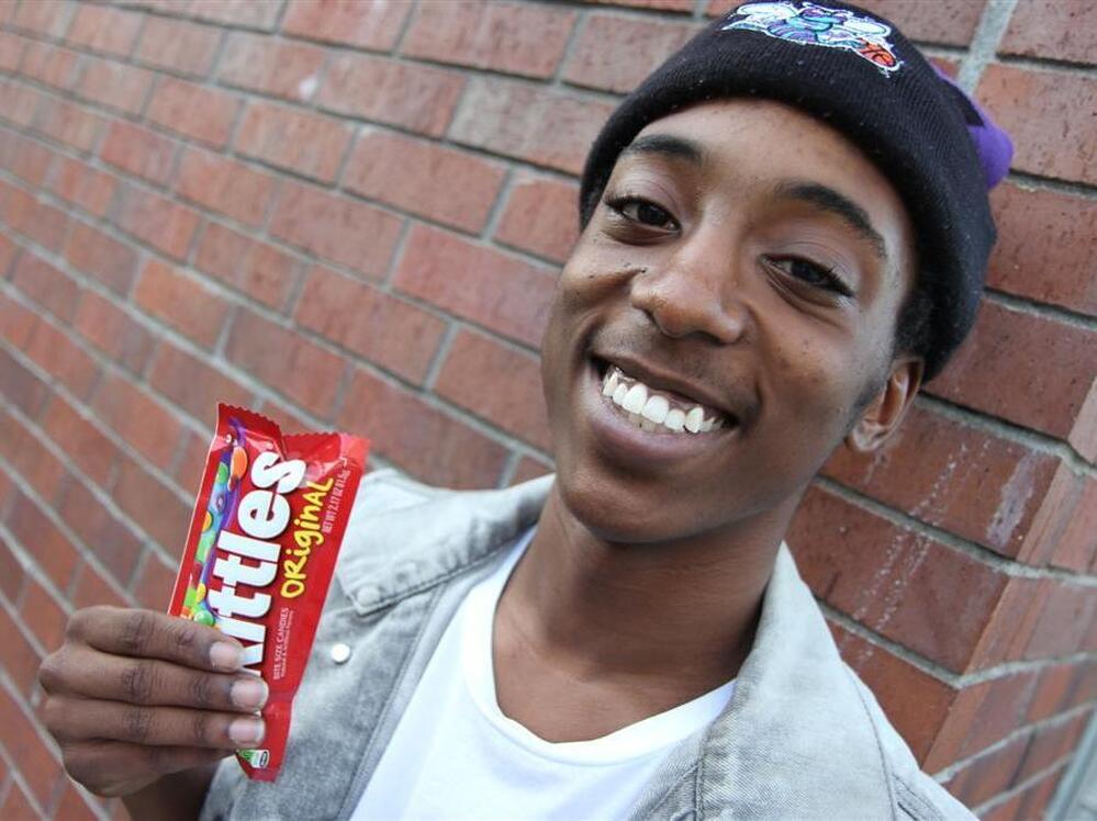 Donta Jackson's snack of choice is a bag of Skittles.