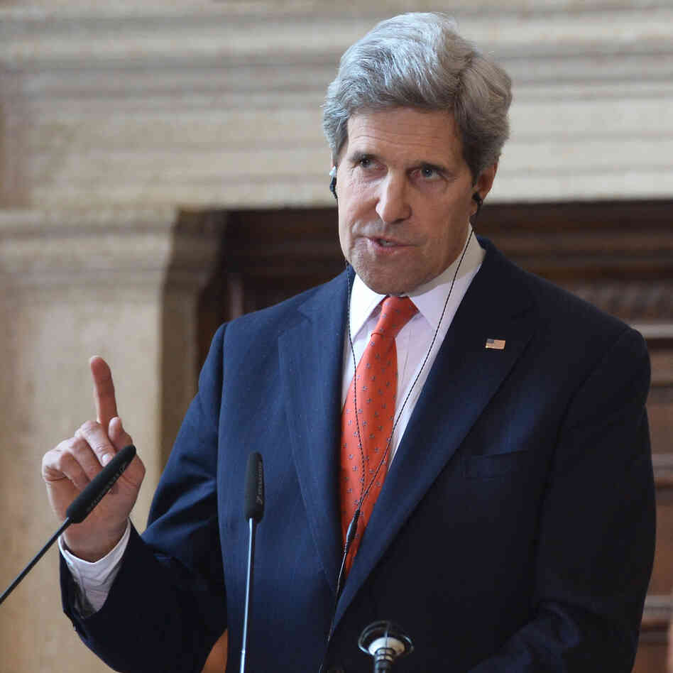 Secretary of State John Kerry during a news conference Thursday in Rome.