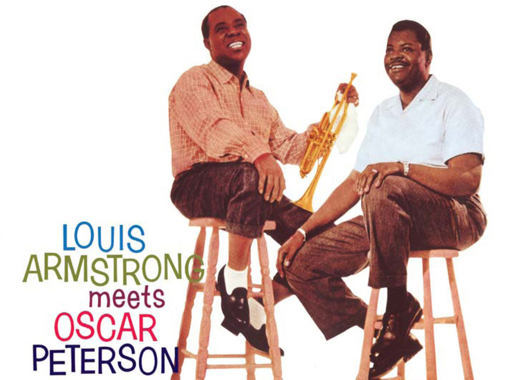 Detail from the cover art to Louis Armstrong Meets Oscar Peterson.